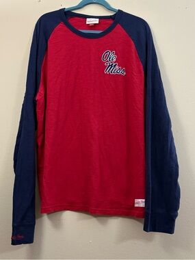 Mitchell & Ness Red Ole Miss Rebels Slub Raglan Long Sleeve T-Shirt mens 2XL